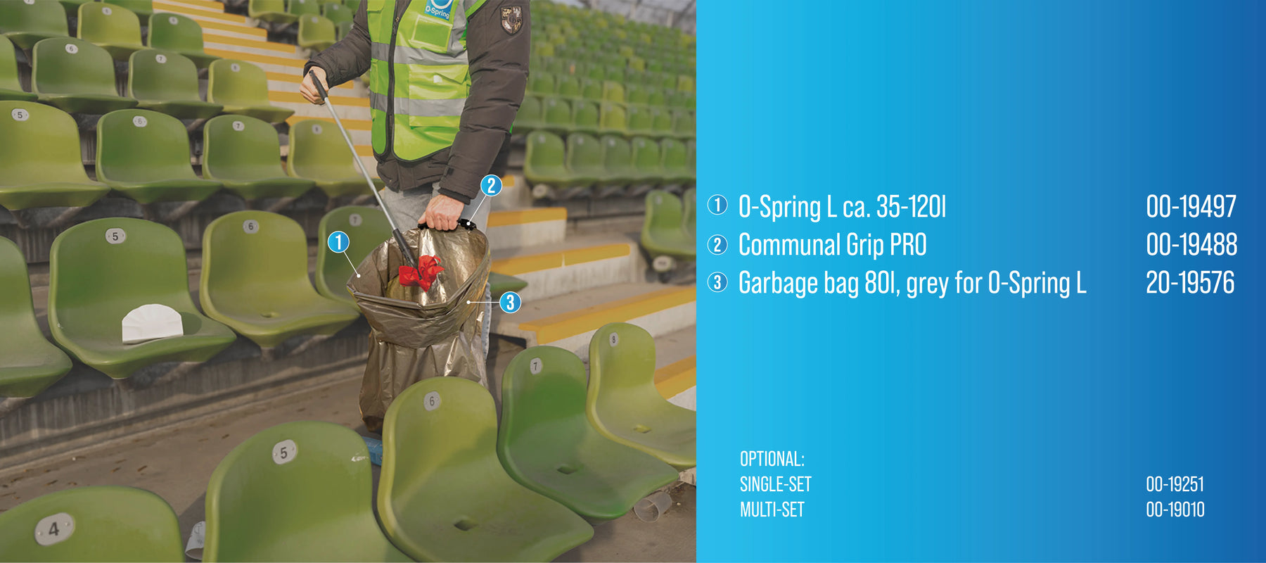 schnellere und effiziente Sauberkeit mit O-Spring, perfekt an öffentlichen Plätzen und Stadien