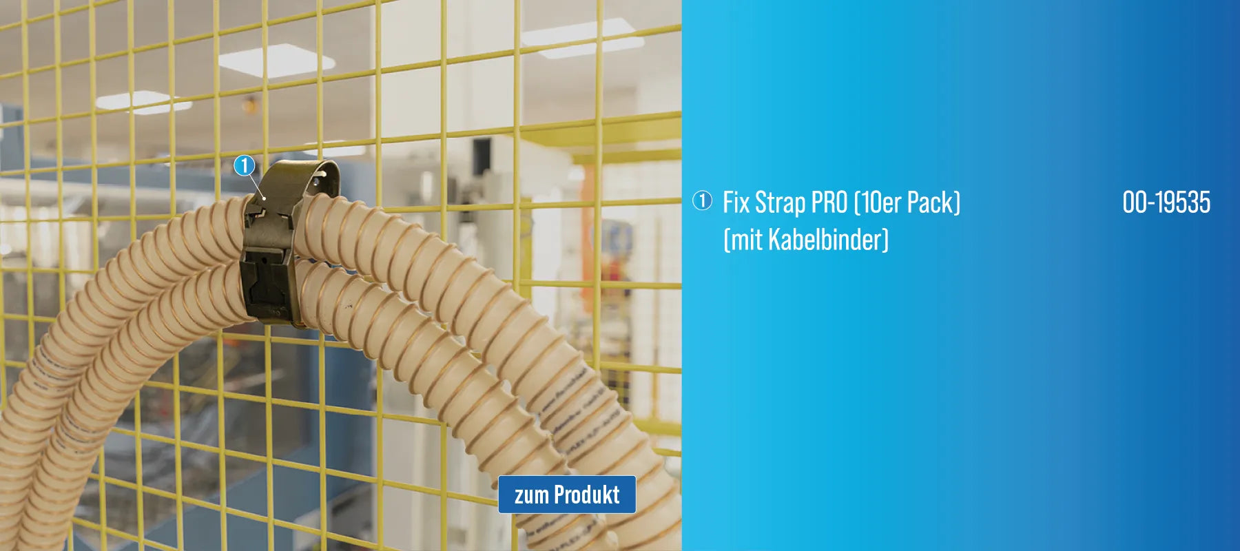 einfach mit dem Fixierband von O-Spring Schläuche und Kabel passend an Maschine platzieren